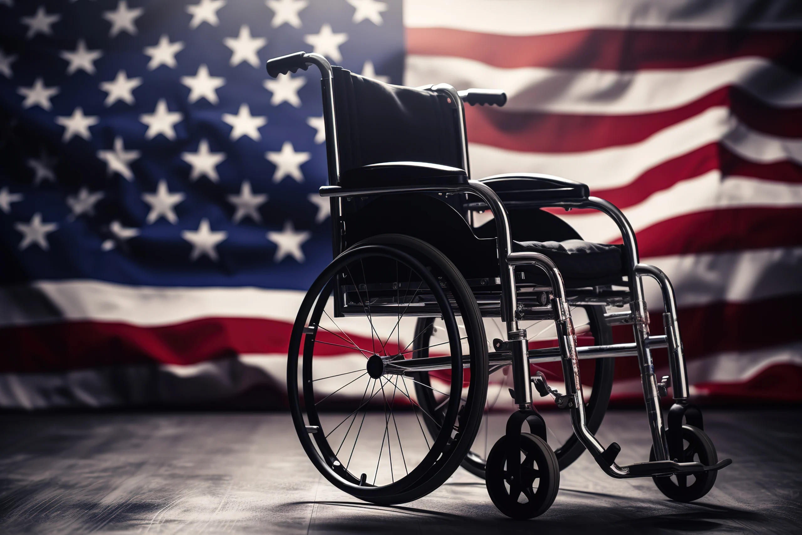 wheelchair with USA flag