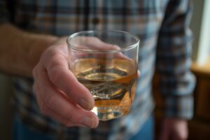 man with glass full of drinking water; water contamination on a military base